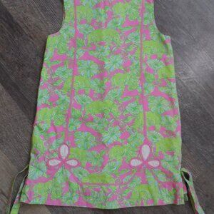 Lilly Pulitzer Girls Rhino Shift Sheath Dress Floral Green & Pink Sz 7